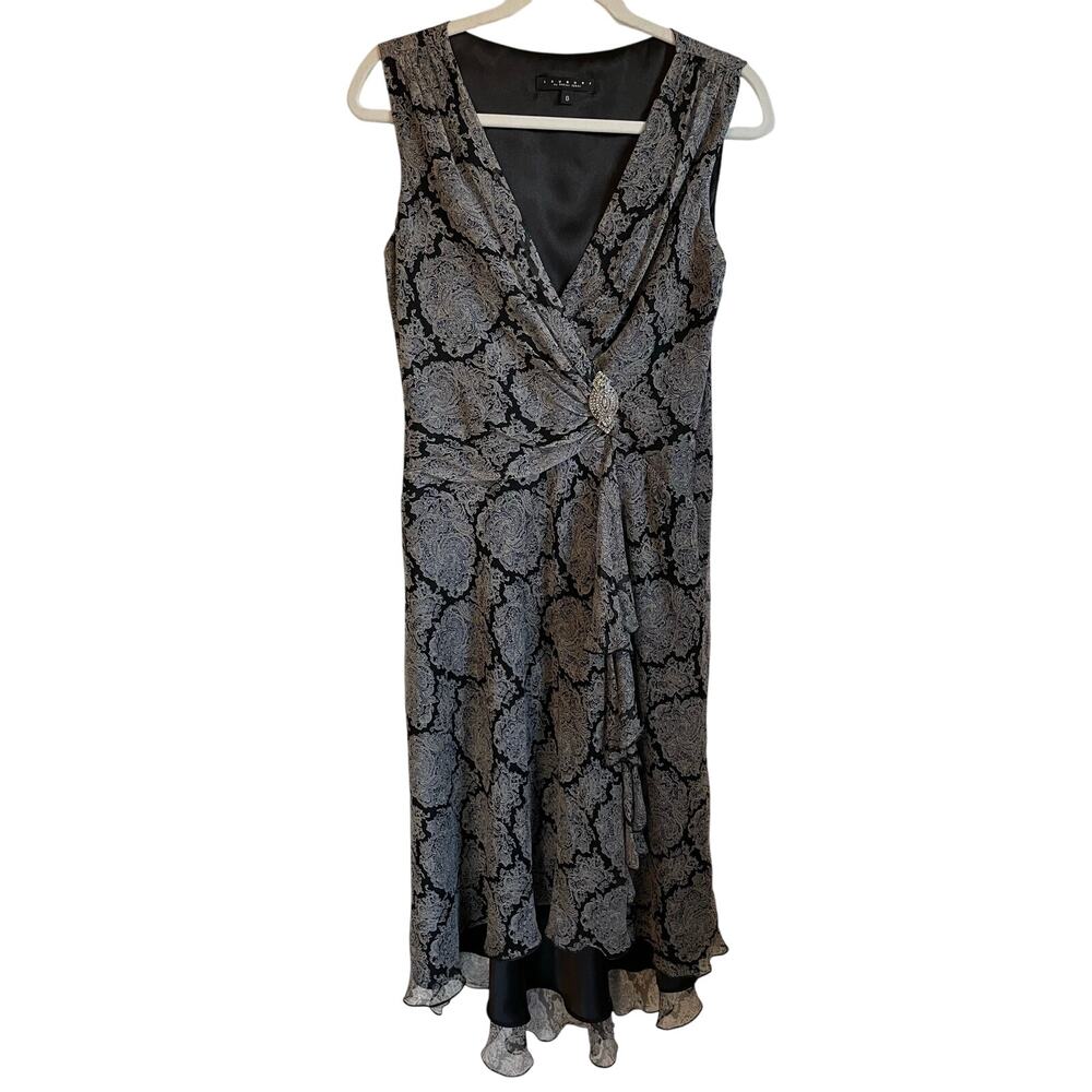 Vintage Laundry by Shelli Segal Silk Dress Size 8 High Low Ruffle V-Neck Lined